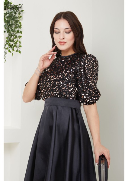 Pullu Saten Abiye Elbise 2715