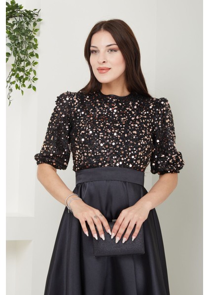 Pullu Saten Abiye Elbise 2715