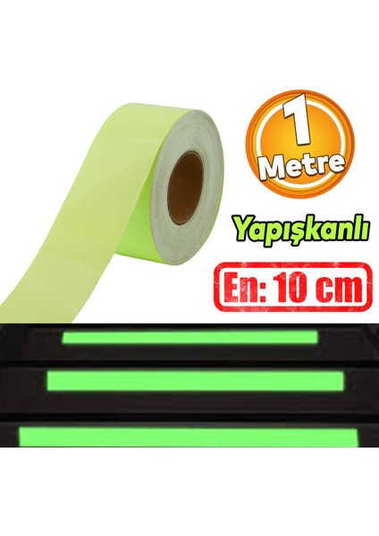 Fotolümen Gece Parlayan En 10 cm Reflektörlü 1 mt Ikaz Yeşil Fosforlu Reflektif Düz Şerit Bant