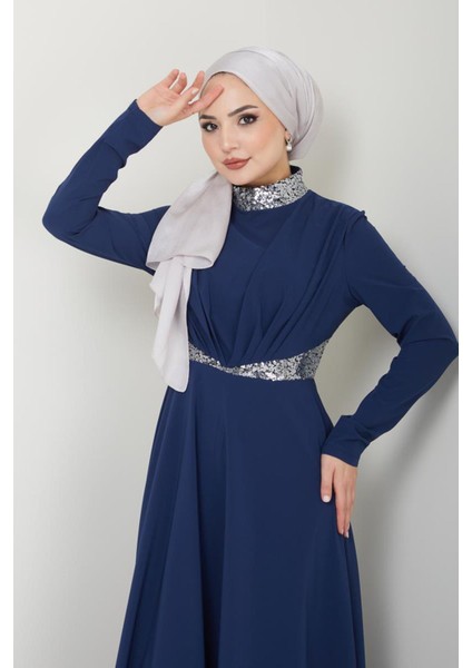 Pul Detaylı Pileli Abiye Elbise 2705