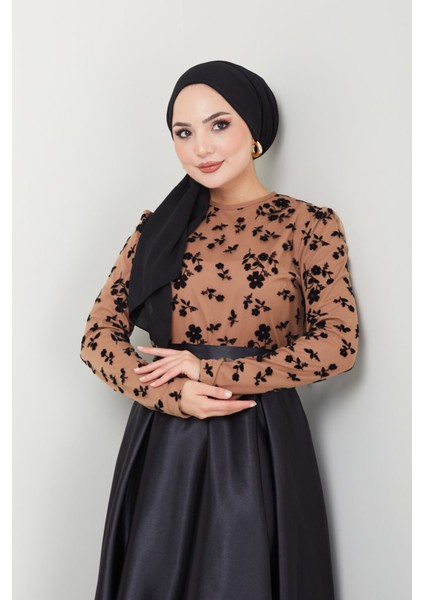 Flok Desenli Saten Abiye 2709 modelleri