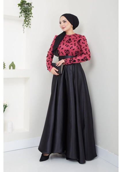 Flok Desenli Saten Abiye 2709 fiyatları