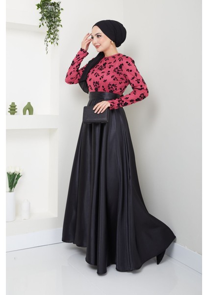 Flok Desenli Saten Abiye 2709 modelleri