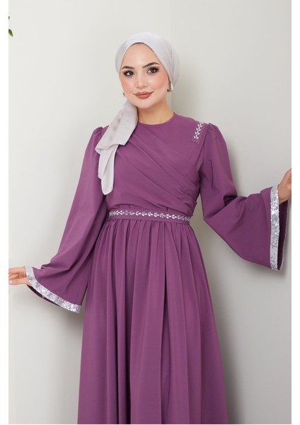 Kemeri Taşlı Krep Abiye Elbise 2706