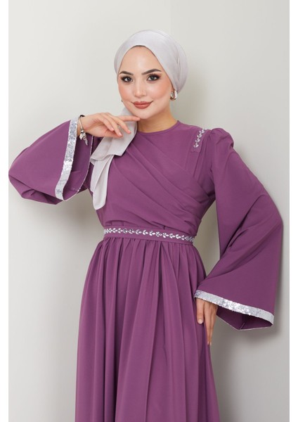 Kemeri Taşlı Krep Abiye Elbise 2706