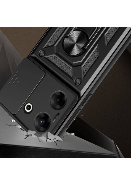 Tecno Camon 20 Pro 5g Uyumlu Hlp Kılıf Magnetik Standlı Kamera Korumalı Zore Sürgülü Vega Kapak-Mavi