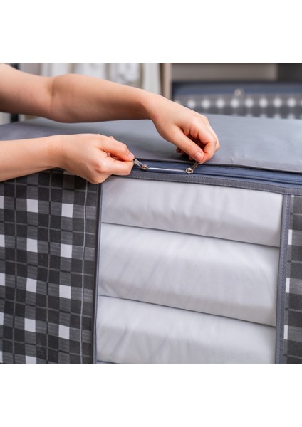 2 Adet Mega Boy Pencereli Kare Desenli Ekose Gri Yastık Yorgan Düzenleyici Hurç Seti 90X50X50 cm fiyatları