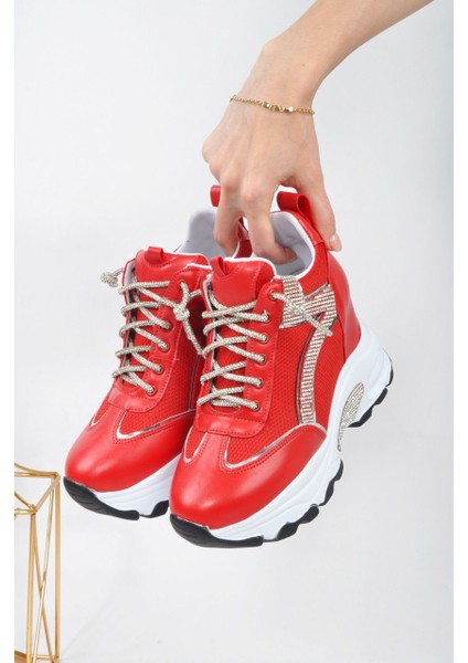 Lady Simli Dolgu Topuklu Kadın Spor Ayakkabı Sim Bağcıklı modelleri