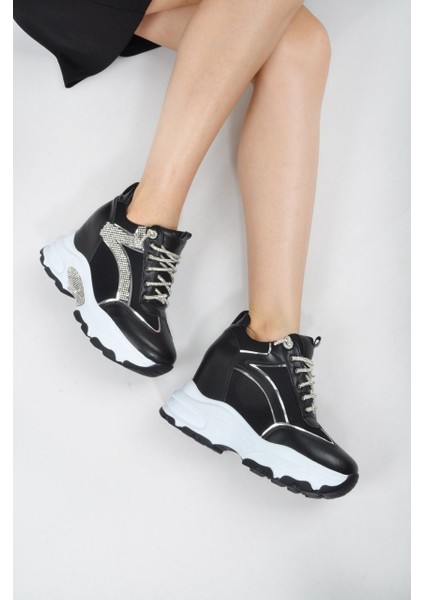 Lady Simli Dolgu Topuklu Kadın Spor Ayakkabı Sim Bağcıklı