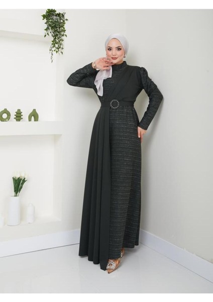 Simli Pileli Abiye Elbise 2538