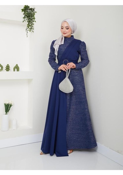 Simli Pileli Abiye Elbise 2538