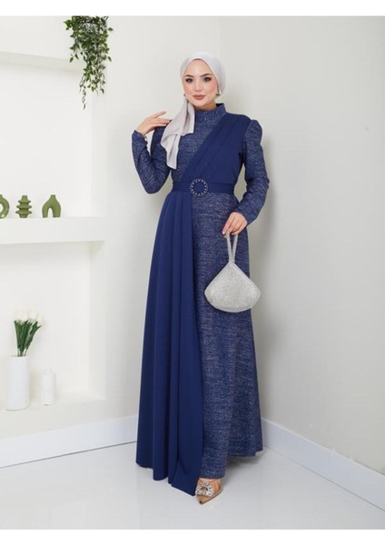 Simli Pileli Abiye Elbise 2538