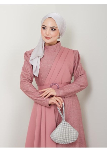 Simli Pileli Abiye Elbise 2538