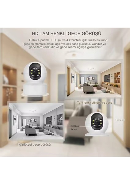 Güvenlik Kamerası, Panoramik Hd Monitör Kamera, Tam Renkli Gece Görüşü, Ofis Için 2 Yönlü Ses