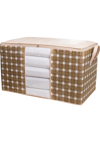 4 Adet Mega Boy Pencereli Kare Desenli Ekose Bej Yastık Yorgan Düzenleyici Hurç Seti 90X50X50 cm indirimleri