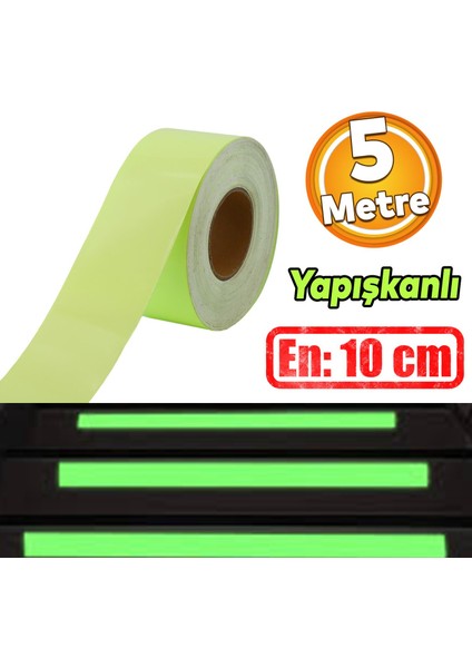 Fotolümen Gece Parlayan En 10 cm Reflektörlü 5 mt Ikaz Yeşil Fosforlu Reflektif Düz Şerit Bant