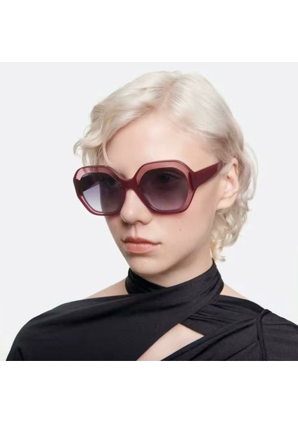 6822 6 Geometrik Bordo Kadın Güneş Gözlüğü modelleri