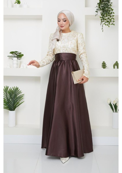 Pul Detaylı Saten Abiye 1043