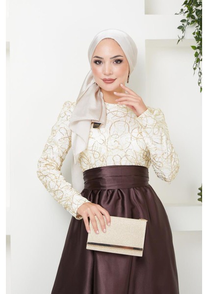 Pul Detaylı Saten Abiye 1043