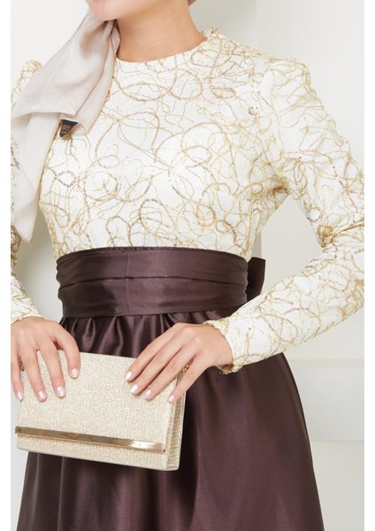 Pul Detaylı Saten Abiye 1043