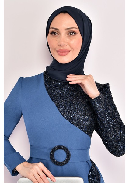 Pul Detaylı Tesettür Abiye 2524