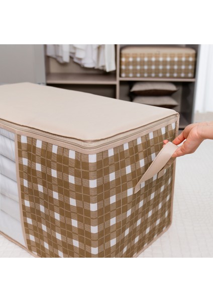 4 Adet Büyük Boy Pencereli Kare Desenli Ekose Bej Yastık Yorgan Düzenleyici Hurç Seti 75X40X40 cm fiyatları