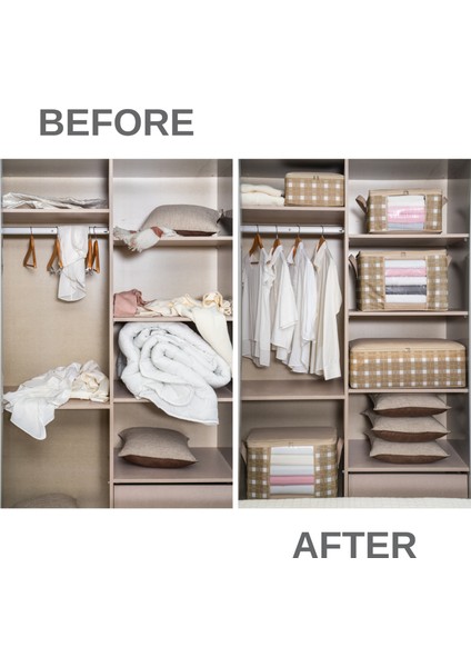 4 Adet Büyük Boy Pencereli Kare Desenli Ekose Bej Yastık Yorgan Düzenleyici Hurç Seti 75X40X40 cm fırsatları