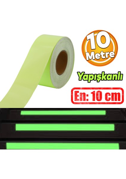 Fotolümen Gece Parlayan En 10 cm Reflektörlü 10 mt Ikaz Yeşil Fosforlu Reflektif Düz Şerit Bant