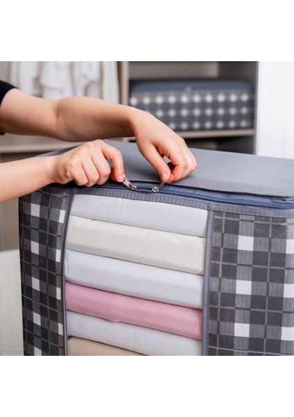 2 Adet Orta Boy Pencereli Kare Desenli Ekose Gri Kazak Pike Battaniye Düzenleyici Hurç Seti 45X40X30 cm fiyatları