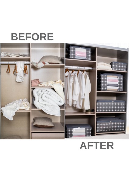 2 Adet Orta Boy Pencereli Kare Desenli Ekose Gri Kazak Pike Battaniye Düzenleyici Hurç Seti 45X40X30 cm modelleri