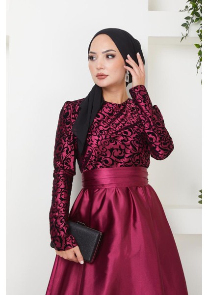 Kabartma Desenli Saten Abiye 1042