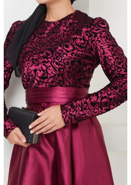 Kabartma Desenli Saten Abiye 1042