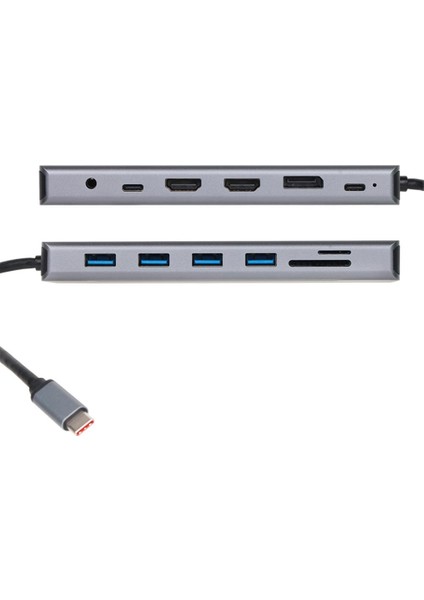 CU4706 Type-C To Hdmı-2+Dp+Usb3.0-3+Type C+USB2.0+RJ45+SD2.0+TF2.0+PD+DC 3.5mm 13 In 1 Çevirici