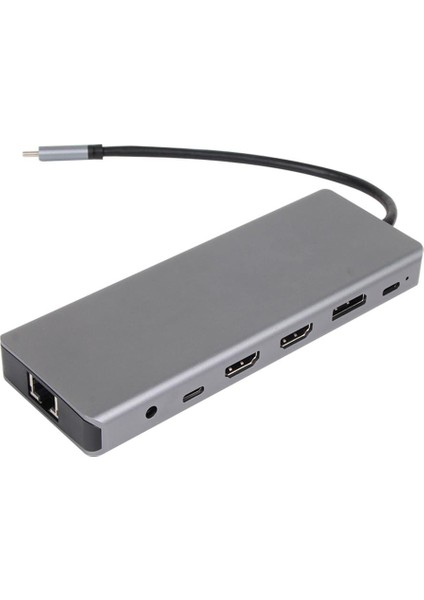 CU4706 Type-C To Hdmı-2+Dp+Usb3.0-3+Type C+USB2.0+RJ45+SD2.0+TF2.0+PD+DC 3.5mm 13 In 1 Çevirici