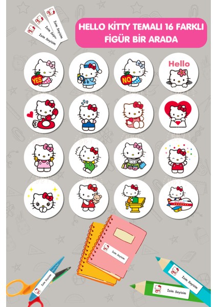 Hello Kitty Temalı /isme Özel Etiket / Okul Etiketi , Kalem Defter Kitap Etiketi 186 Adet/ E-002