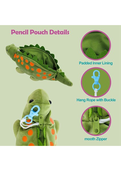 Erkek Için Kalem Kutusu, Yumuşak 3D Peluş Kalem Kılıfı Çanta Okul Malzemeleri Için Kırtasiye Kutusu Organizatör Kalem Kutusu, Yeşil Dinozor (Yurt Dışından) indirimleri