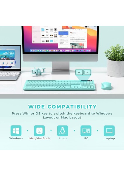 Kablosuz Klavye ve Mouse - Telefon Tutuculu USB Type-C - Yeşil