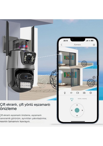 8mp 4K Ip Kamera Açık Wifi Ptz Çift Lens Çift Ekran Otomatik Izleme Su Geçirmez Güvenlik Kamera