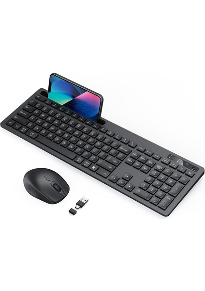 Kablosuz Klavye ve Mouse - Telefon Tutuculu USB Type-C - Siyah