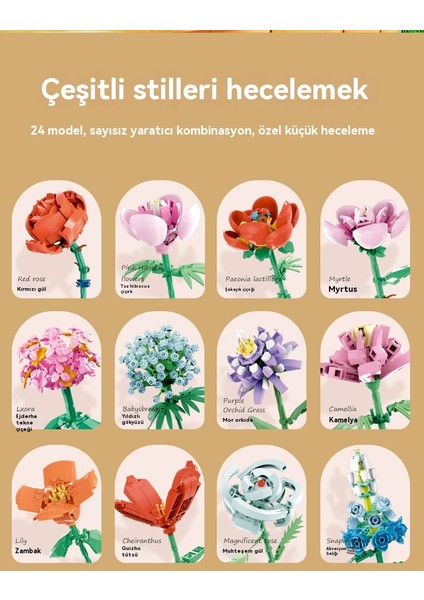 Ölümsüz Çiçek Yapı Taşları Simüle Edilmiş Çiçek Montaj Oyuncağı (Yurt Dışından)