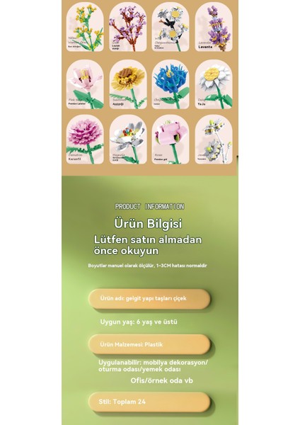 Ölümsüz Çiçek Yapı Taşları Simüle Edilmiş Çiçek Montaj Oyuncağı (Yurt Dışından)