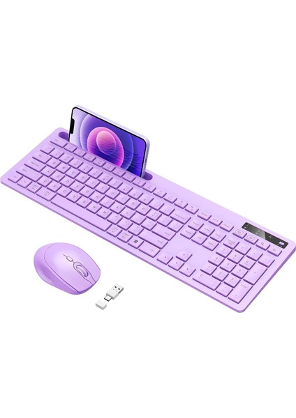 Kablosuz Klavye ve Mouse - Telefon Tutuculu USB Type-C - Mor