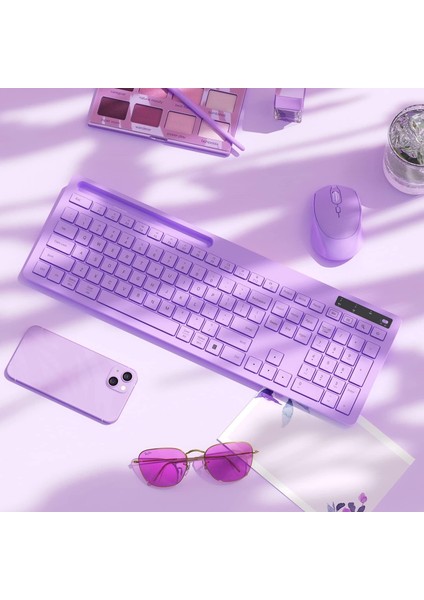 Kablosuz Klavye ve Mouse - Telefon Tutuculu USB Type-C - Mor