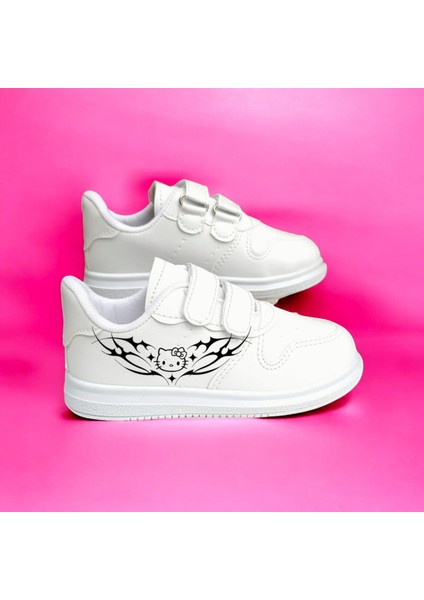 Dark Hello Cat Baskılı Sneaker Kız Çocuk Okul Ayakkabısı