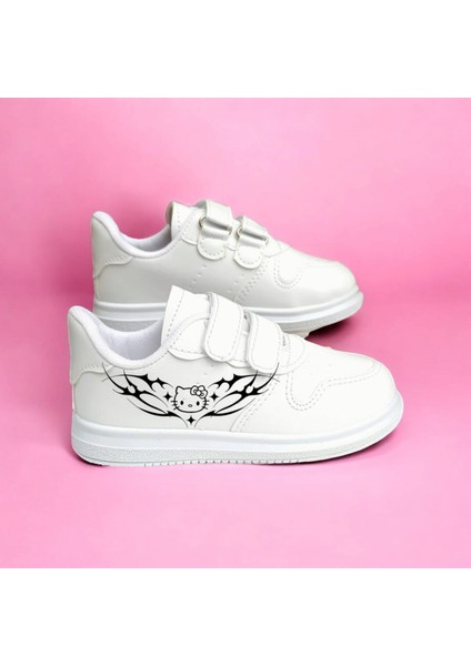 Dark Hello Cat Baskılı Sneaker Kız Çocuk Okul Ayakkabısı