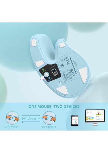 Ergonomik Kablosuz Dikey Mouse, Bluetooth 4.0+Usb - Gök Mavisi