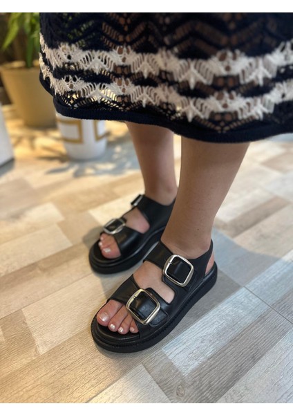 Lori Siyah Renk Deri Iki Tokalı Kadın Sandalet fırsatları