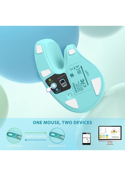 Ergonomik Kablosuz Dikey Mouse, Bluetooth 4.0+Usb - Nane Yeşili