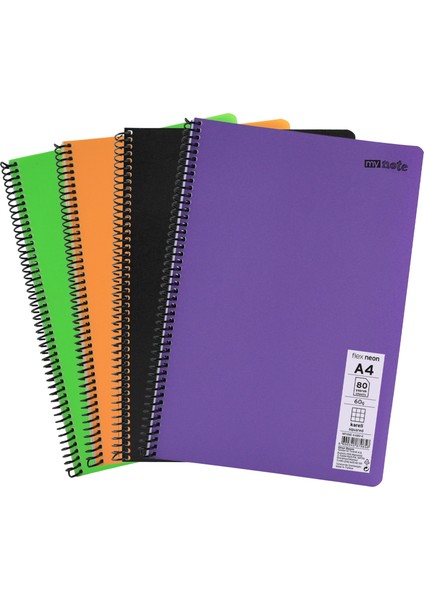 Flex Neon A4 Defter 80 Yaprak 2 Kareli 2 Çizgili Defter Seti