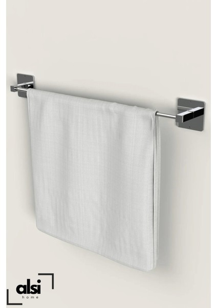Yapışkanlı Gümüş Uzun Havluluk Wc Kağıtlık Ve Fön Askısı Banyo 3'Lü Set